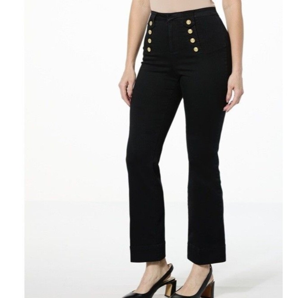 G by Giuliana G. Soft Denim Women's Sailor Pant Stretch Bootcut With Button Sz M